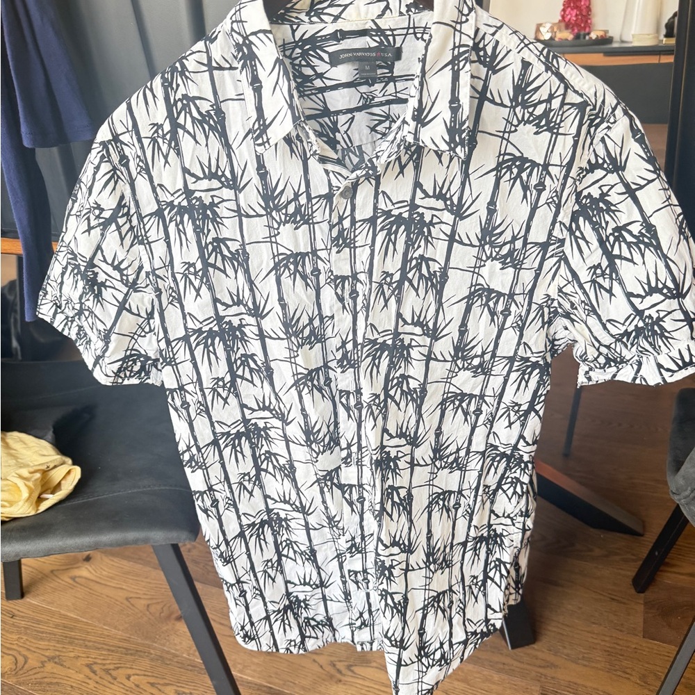 John Varvatos Black and White Patterned Men's Shirt